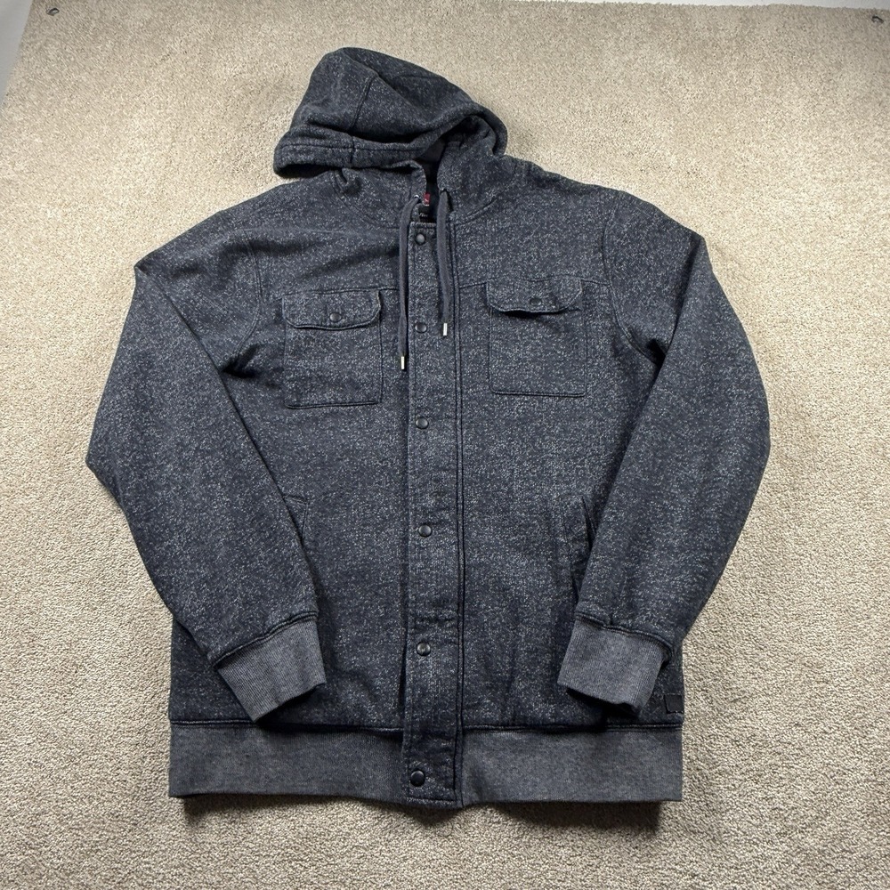 Quicksilver Men's‎ Full Zip  Large Gray Jacket Hood Pockets Thick Soft Street